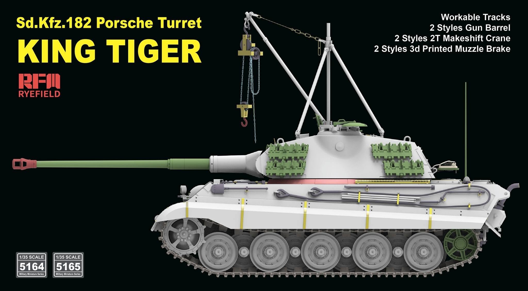 5164 Sd.Kfz.182 KING TIGER Porsche Turret with 2T Makeshift Crane/ Workable Tracks