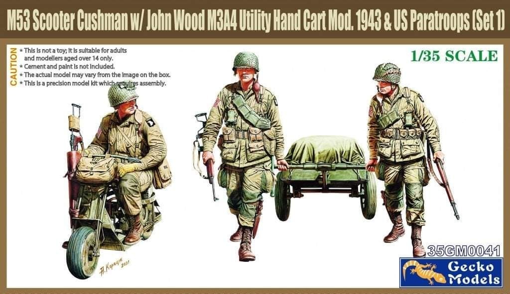 Scooter Cushman w John Wood M3A4 Utility Hand Cart & US Paratroops