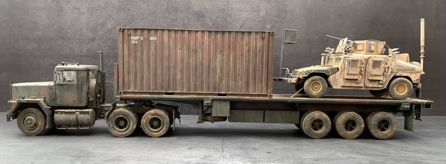 M915 truck and flatbed trailer with container and M1114 'Inspirations' by Neil Rafferty
