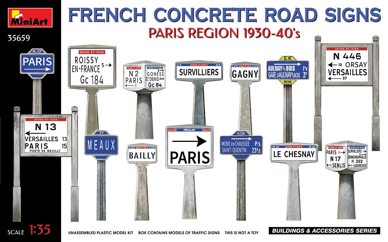 MiniArt French Concrete Road Signs. Paris Region 1930-40’s