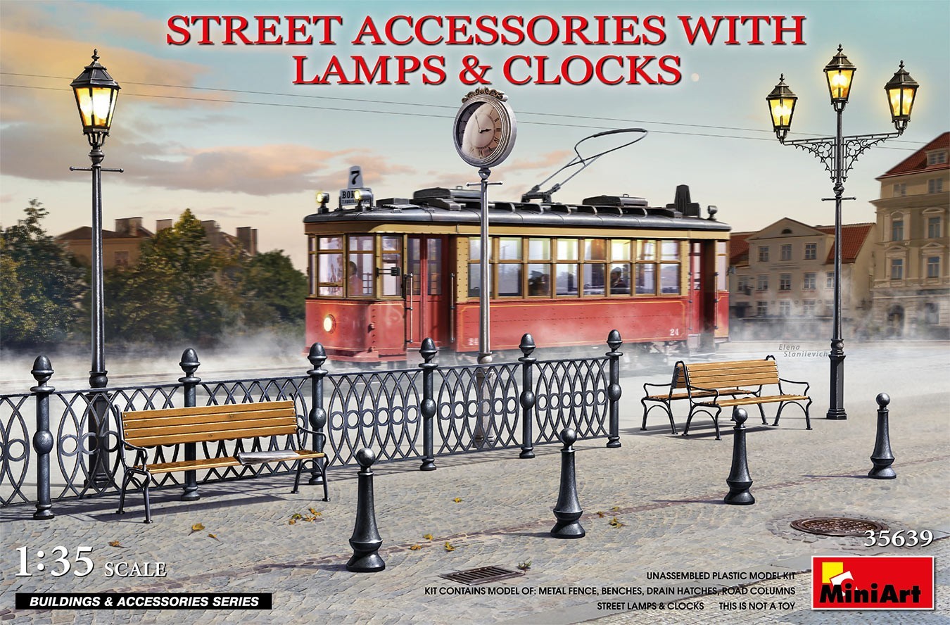 MiniArt Street Accessories with Lamps & Clocks