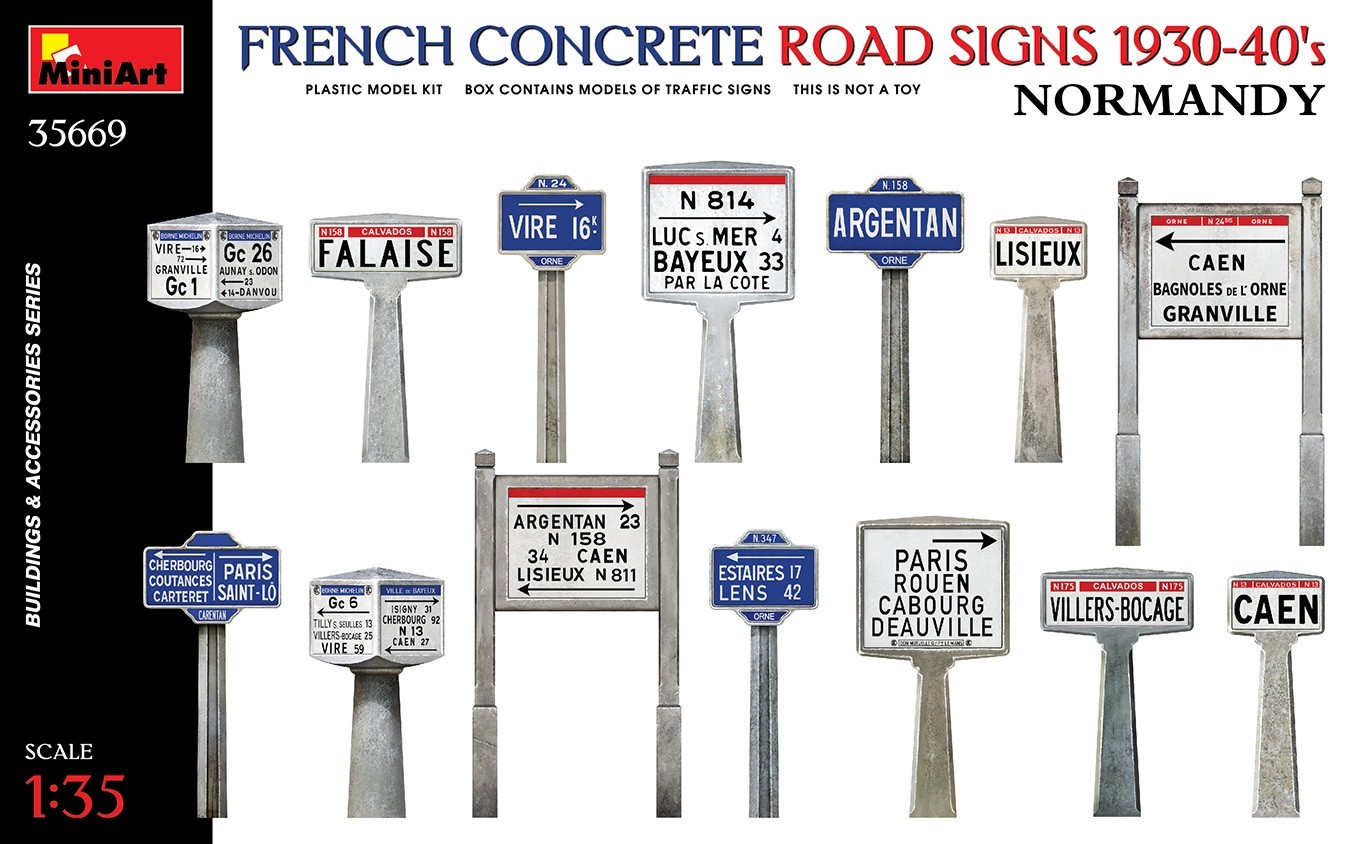 MiniArt French Concrete Road Signs 1930-40's. Normandy