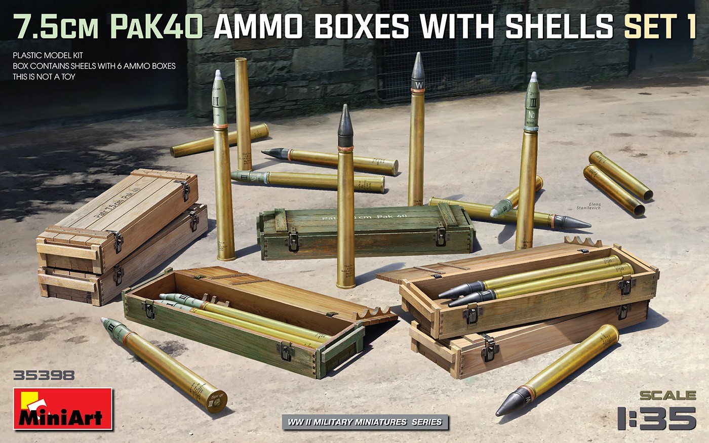 MiniArt 7.5cm PaK40 AMMO Boxes With Shells Set 1