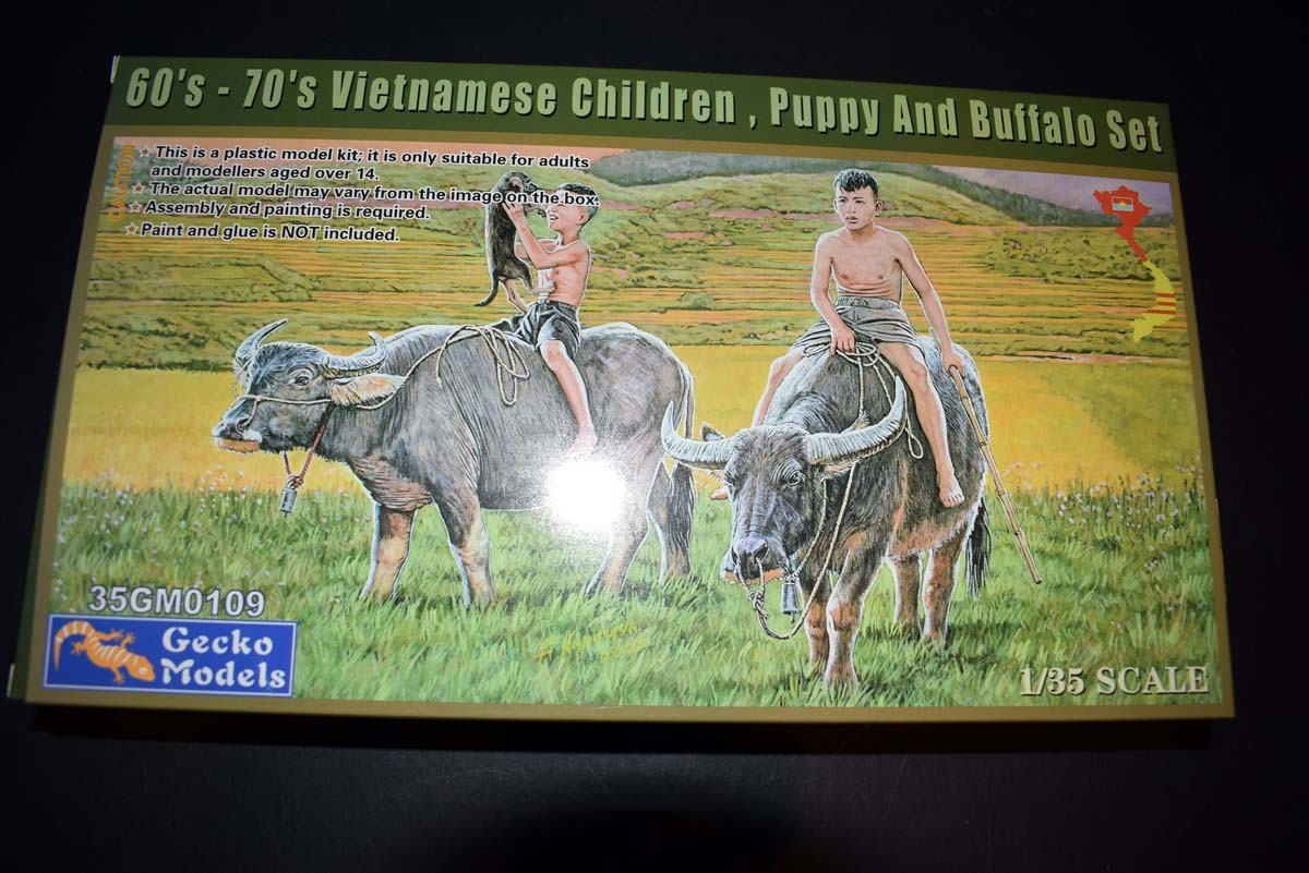 60s - 70s Vietnamese Children, Puppy and Buffalo Set