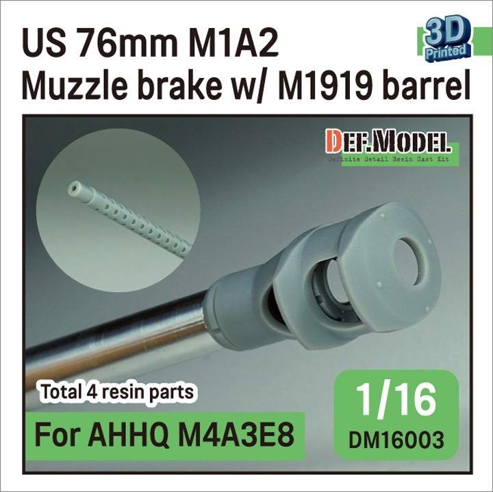 76mm M1A2 Gun Muzzle Brake for 1/16 M4A3E8 Kits