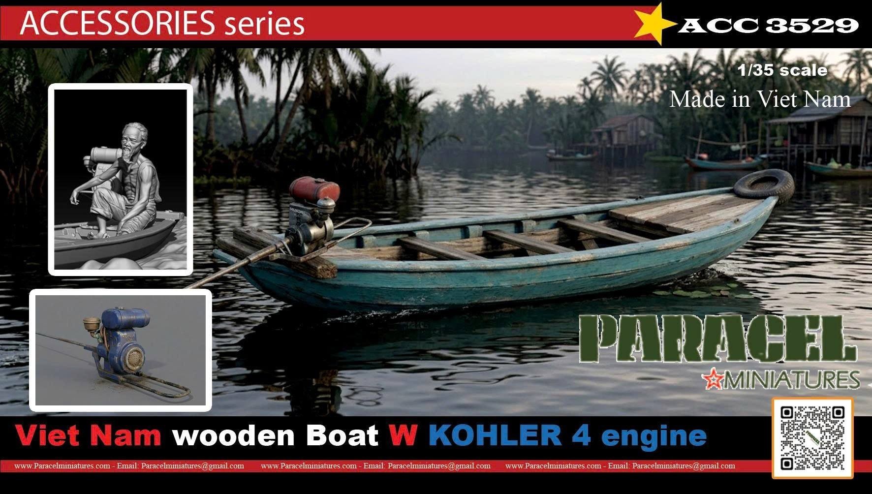 Vietnam Wooden Boat w/ Kohler 4 engine &  Modern accessories