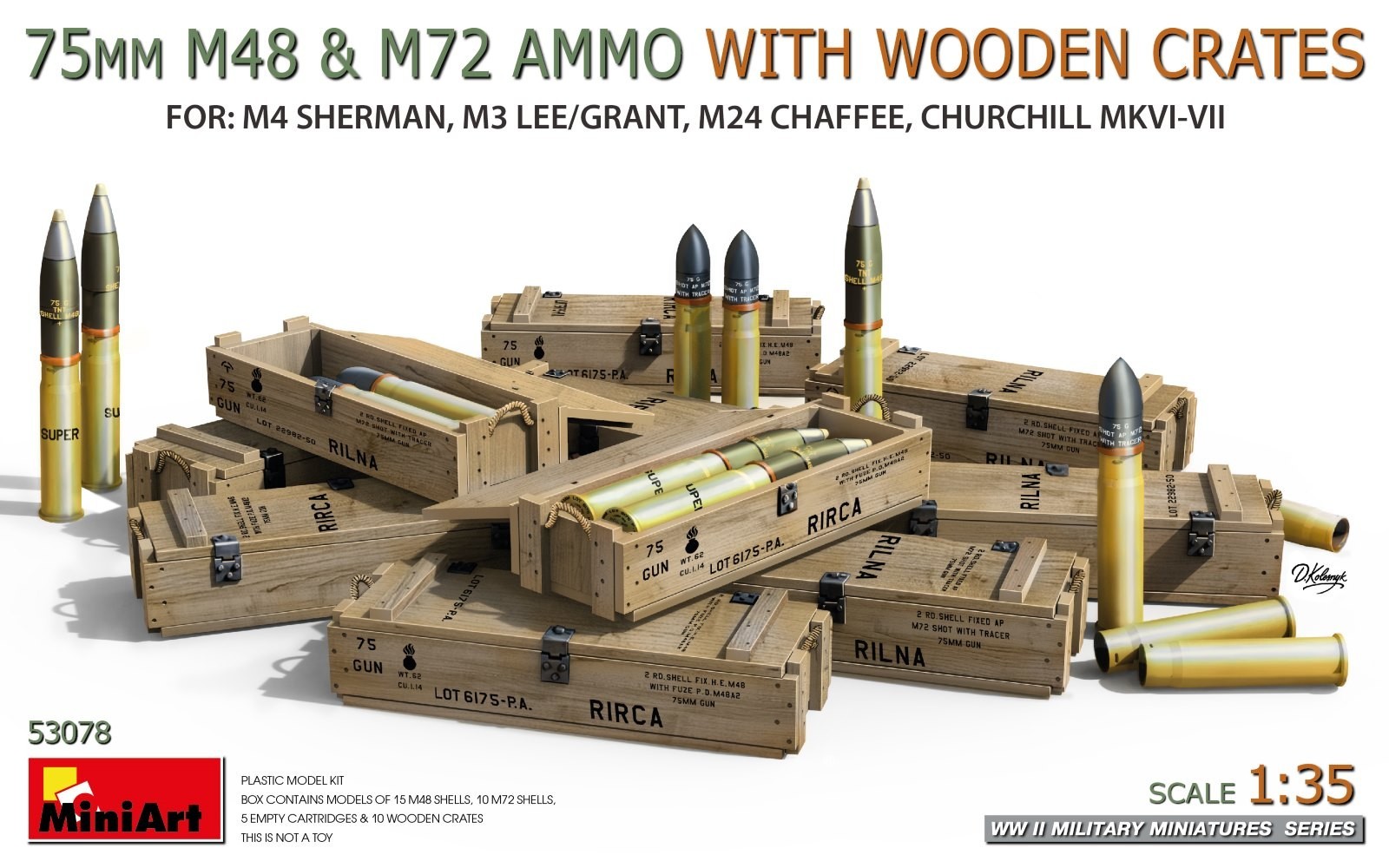 MiniArt 75mm M48 & M72 AMMO w/WOODEN CRATES