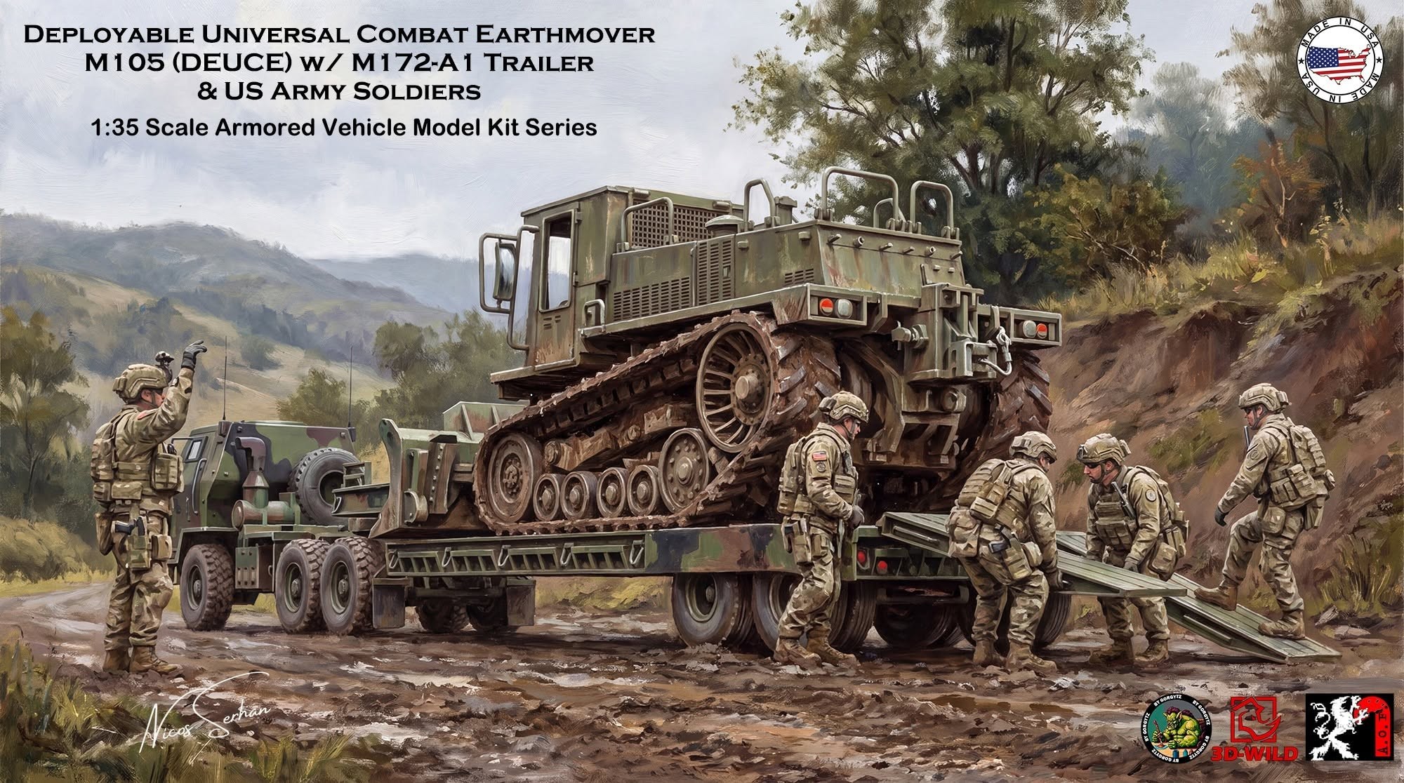 M105 DEUCE Earthmover w Trailer & Soldiers